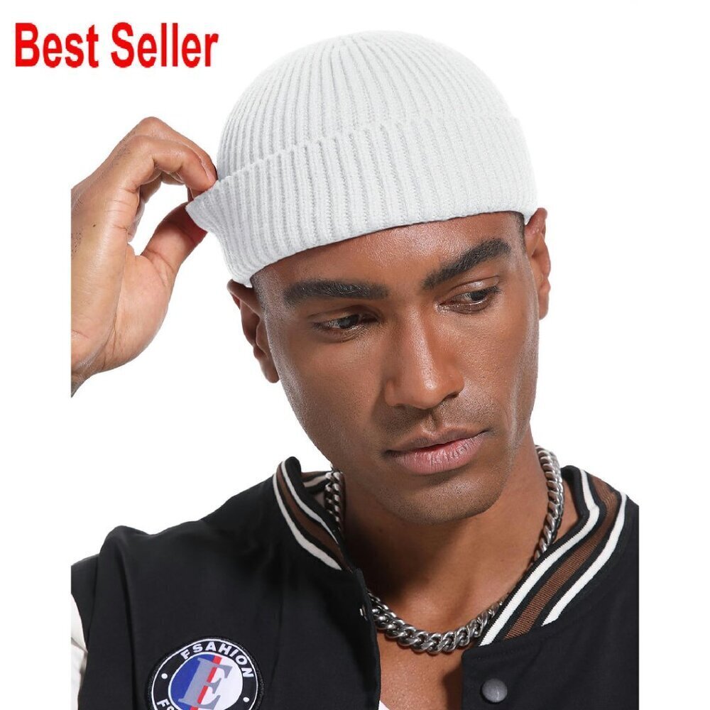 Wool Knit Fisherman Beanie Short Cuff Skull Cap Winter Warm Hat Unisex